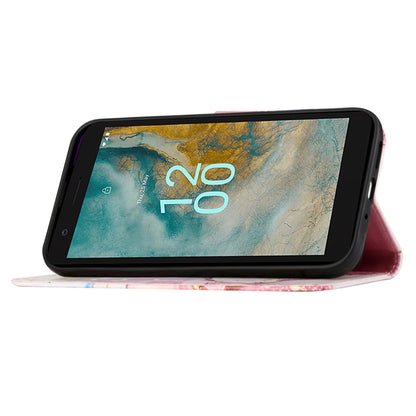 YB Pattern Printing Leather Series-5 for Nokia C02 (TA-1522) Flip Wallet Case Marble Pattern Stand Phone Cover