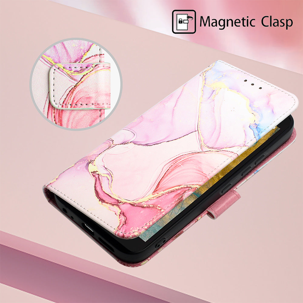 YB Pattern Printing Leather Series-5 for Nokia C02 (TA-1522) Flip Wallet Case Marble Pattern Stand Phone Cover