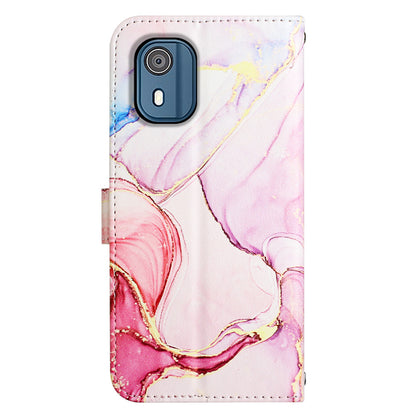 YB Pattern Printing Leather Series-5 for Nokia C02 (TA-1522) Flip Wallet Case Marble Pattern Stand Phone Cover