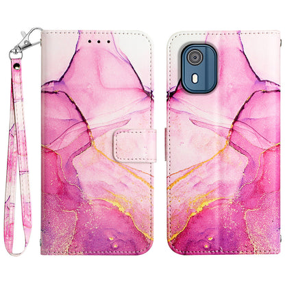 YB Pattern Printing Leather Series-5 for Nokia C02 (TA-1522) Flip Wallet Case Marble Pattern Stand Phone Cover