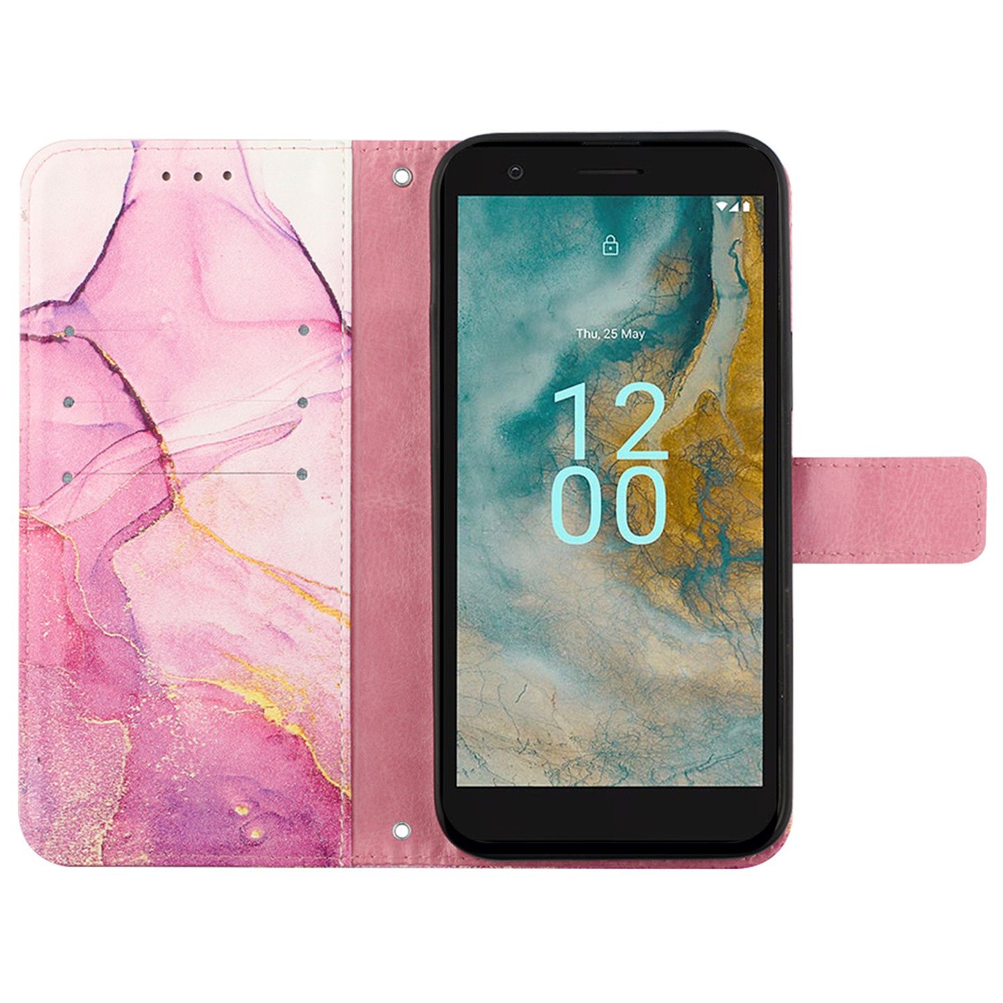 YB Pattern Printing Leather Series-5 for Nokia C02 (TA-1522) Flip Wallet Case Marble Pattern Stand Phone Cover