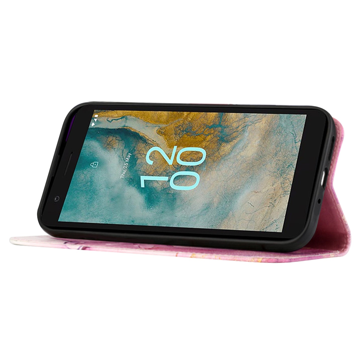 YB Pattern Printing Leather Series-5 for Nokia C02 (TA-1522) Flip Wallet Case Marble Pattern Stand Phone Cover