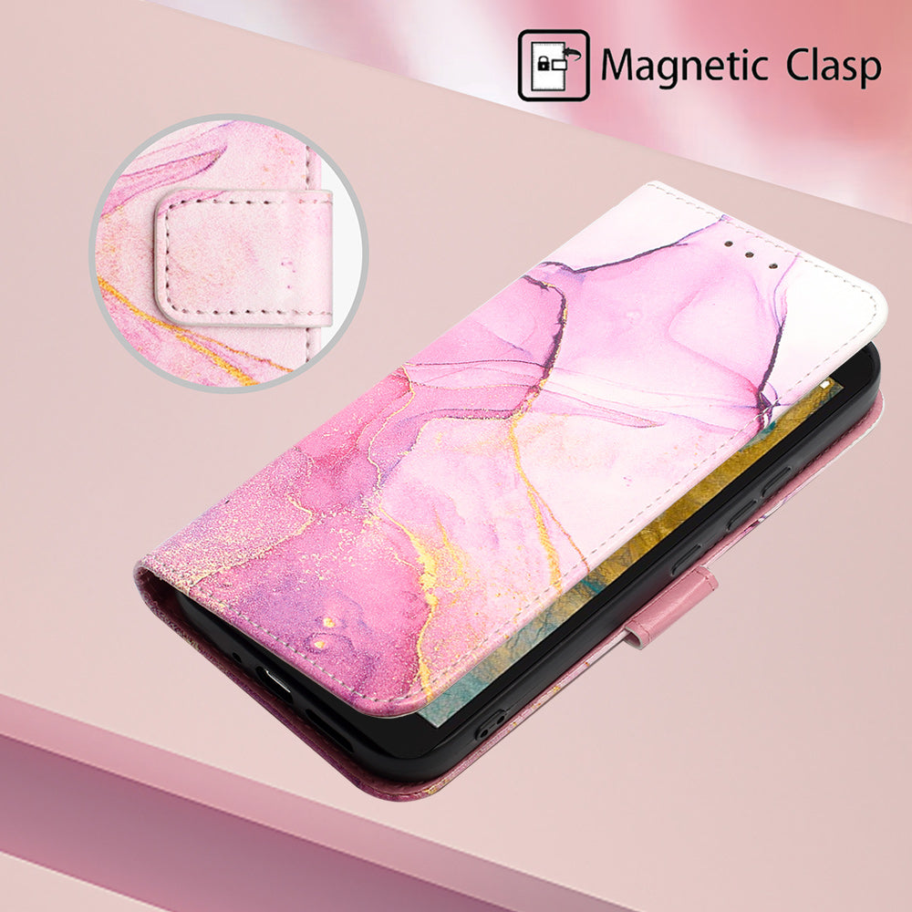 YB Pattern Printing Leather Series-5 for Nokia C02 (TA-1522) Flip Wallet Case Marble Pattern Stand Phone Cover