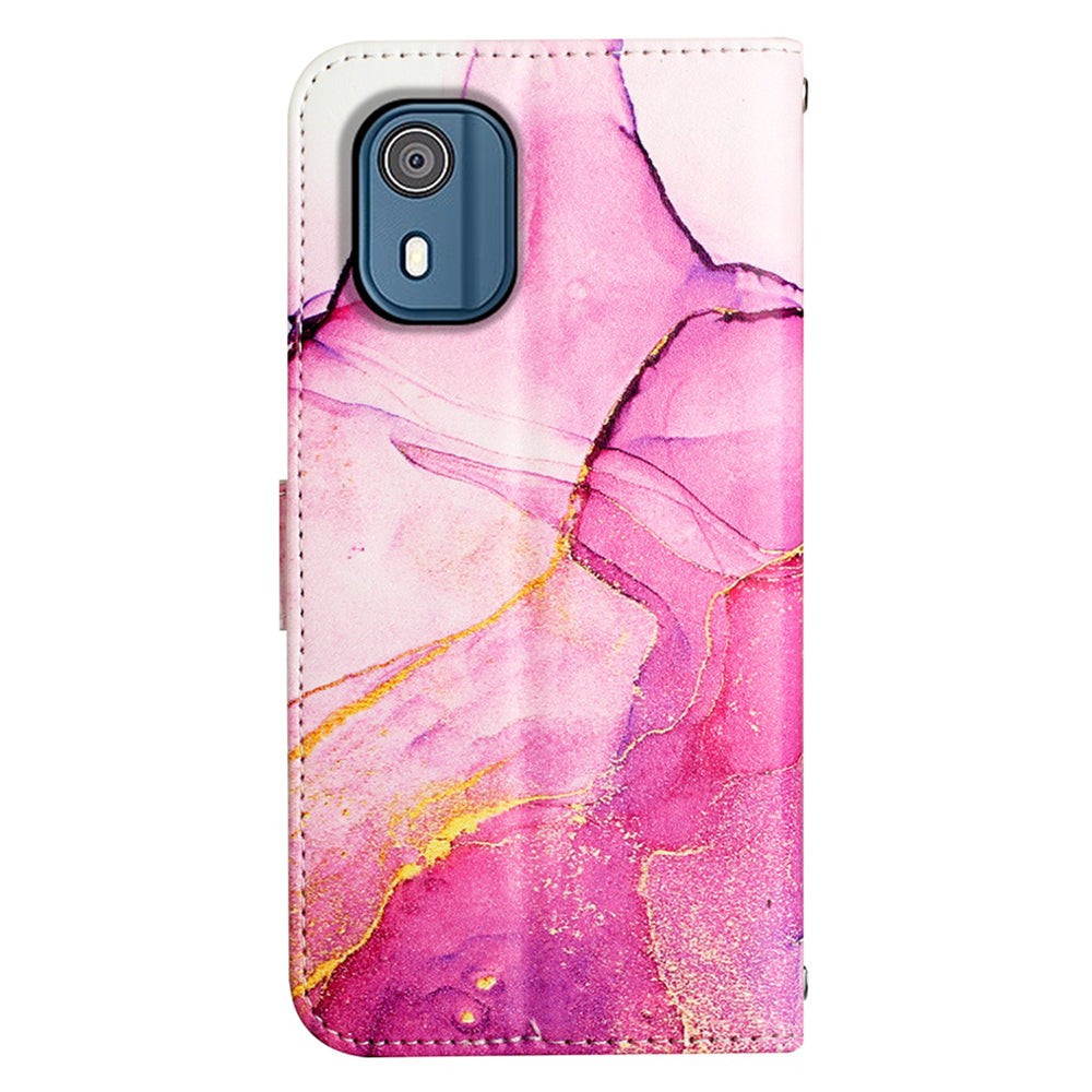 YB Pattern Printing Leather Series-5 for Nokia C02 (TA-1522) Flip Wallet Case Marble Pattern Stand Phone Cover