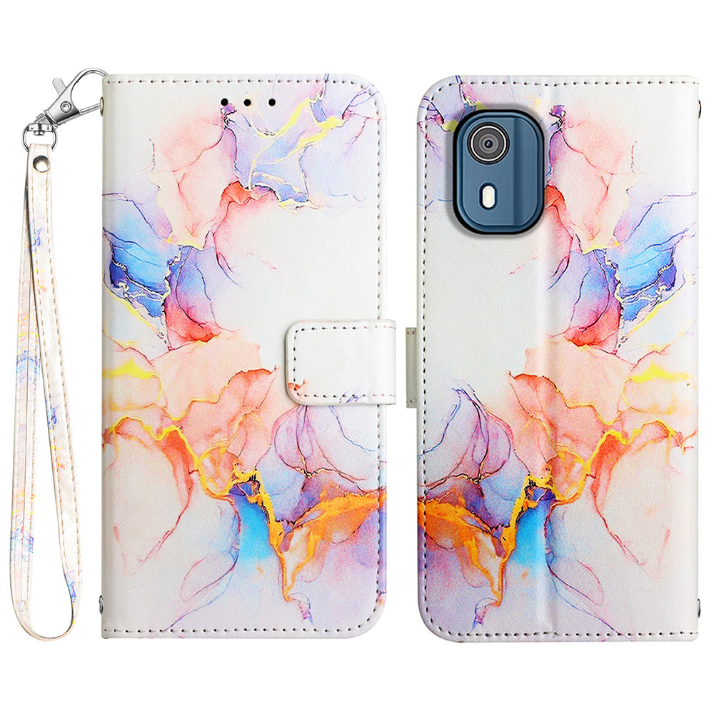 YB Pattern Printing Leather Series-5 for Nokia C02 (TA-1522) Flip Wallet Case Marble Pattern Stand Phone Cover