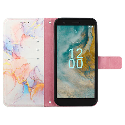 YB Pattern Printing Leather Series-5 for Nokia C02 (TA-1522) Flip Wallet Case Marble Pattern Stand Phone Cover