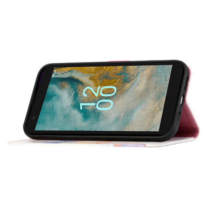 YB Pattern Printing Leather Series-5 for Nokia C02 (TA-1522) Flip Wallet Case Marble Pattern Stand Phone Cover
