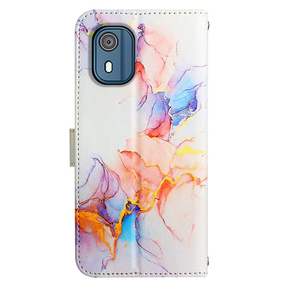 YB Pattern Printing Leather Series-5 for Nokia C02 (TA-1522) Flip Wallet Case Marble Pattern Stand Phone Cover