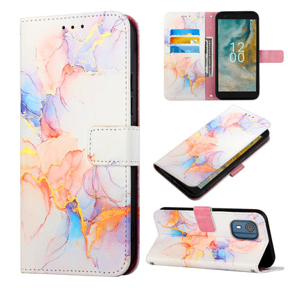 YB Pattern Printing Leather Series-5 for Nokia C02 (TA-1522) Flip Wallet Case Marble Pattern Stand Phone Cover