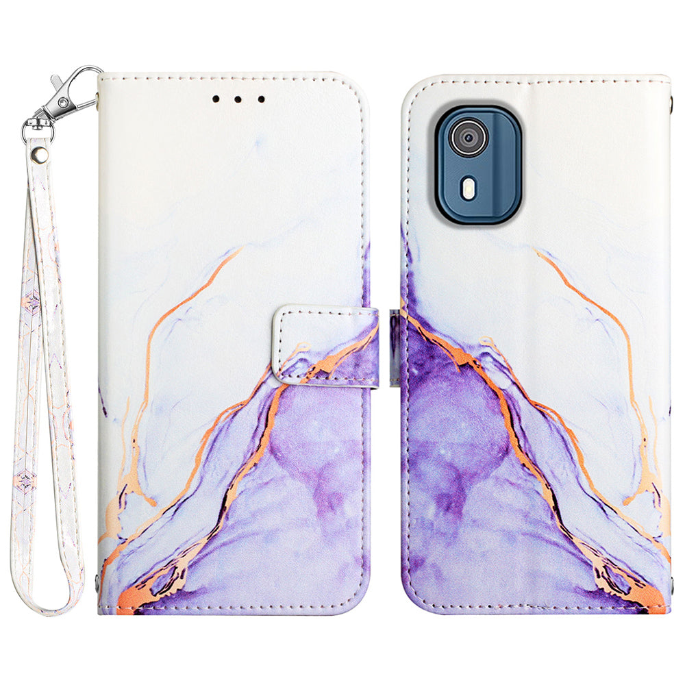 YB Pattern Printing Leather Series-5 for Nokia C02 (TA-1522) Flip Wallet Case Marble Pattern Stand Phone Cover