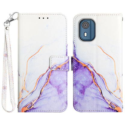 YB Pattern Printing Leather Series-5 for Nokia C02 (TA-1522) Flip Wallet Case Marble Pattern Stand Phone Cover