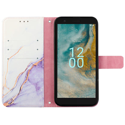 YB Pattern Printing Leather Series-5 for Nokia C02 (TA-1522) Flip Wallet Case Marble Pattern Stand Phone Cover