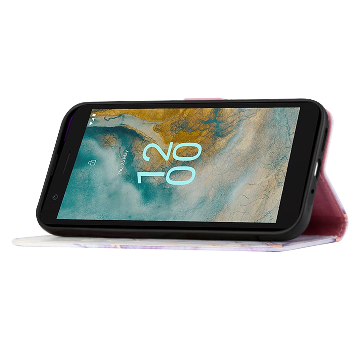 YB Pattern Printing Leather Series-5 for Nokia C02 (TA-1522) Flip Wallet Case Marble Pattern Stand Phone Cover