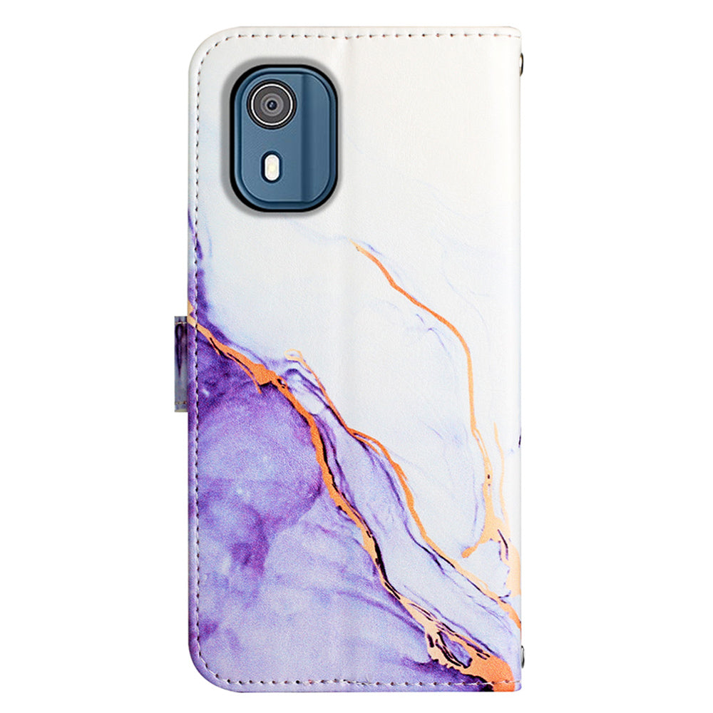 YB Pattern Printing Leather Series-5 for Nokia C02 (TA-1522) Flip Wallet Case Marble Pattern Stand Phone Cover