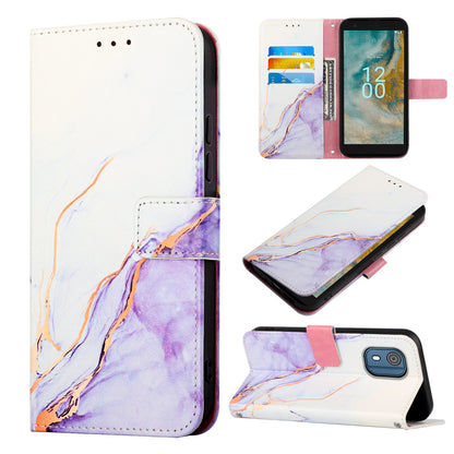 YB Pattern Printing Leather Series-5 for Nokia C02 (TA-1522) Flip Wallet Case Marble Pattern Stand Phone Cover