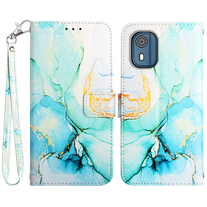 YB Pattern Printing Leather Series-5 for Nokia C02 (TA-1522) Flip Wallet Case Marble Pattern Stand Phone Cover
