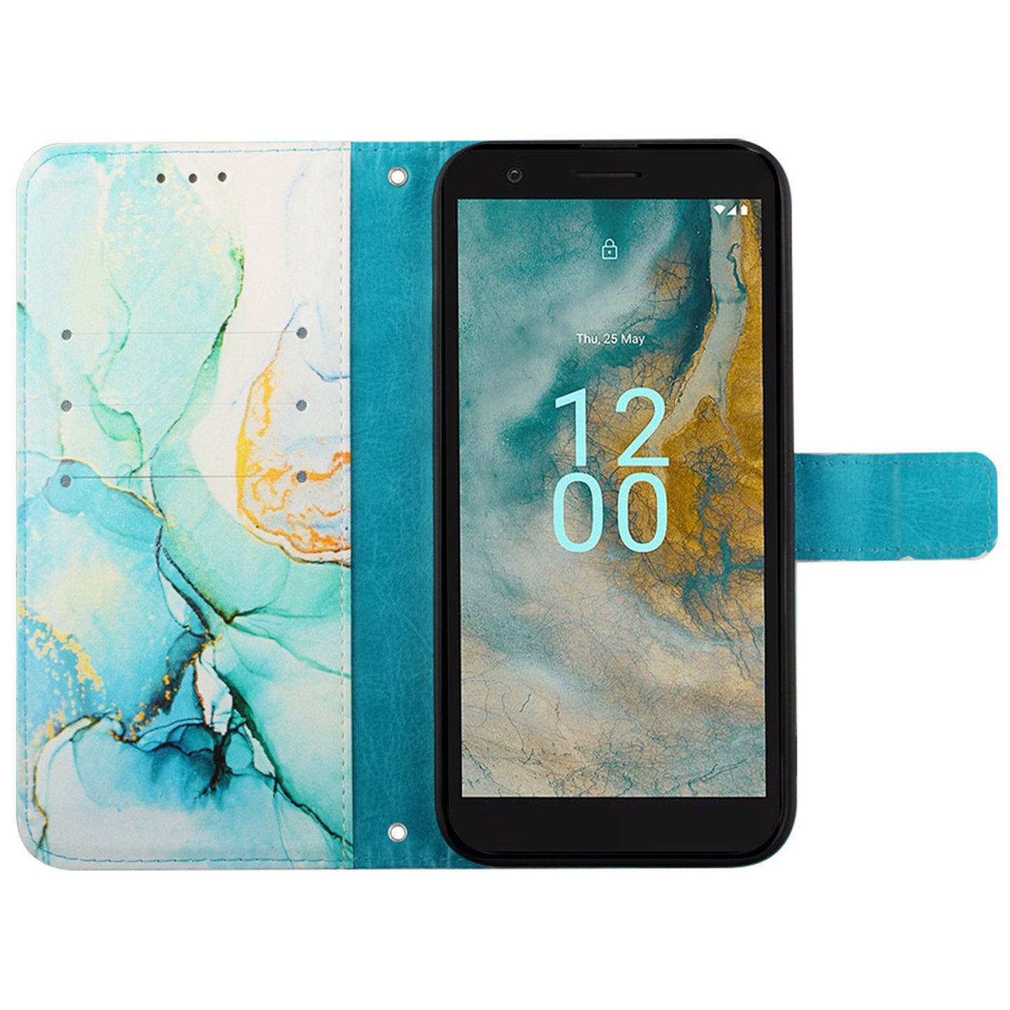 YB Pattern Printing Leather Series-5 for Nokia C02 (TA-1522) Flip Wallet Case Marble Pattern Stand Phone Cover