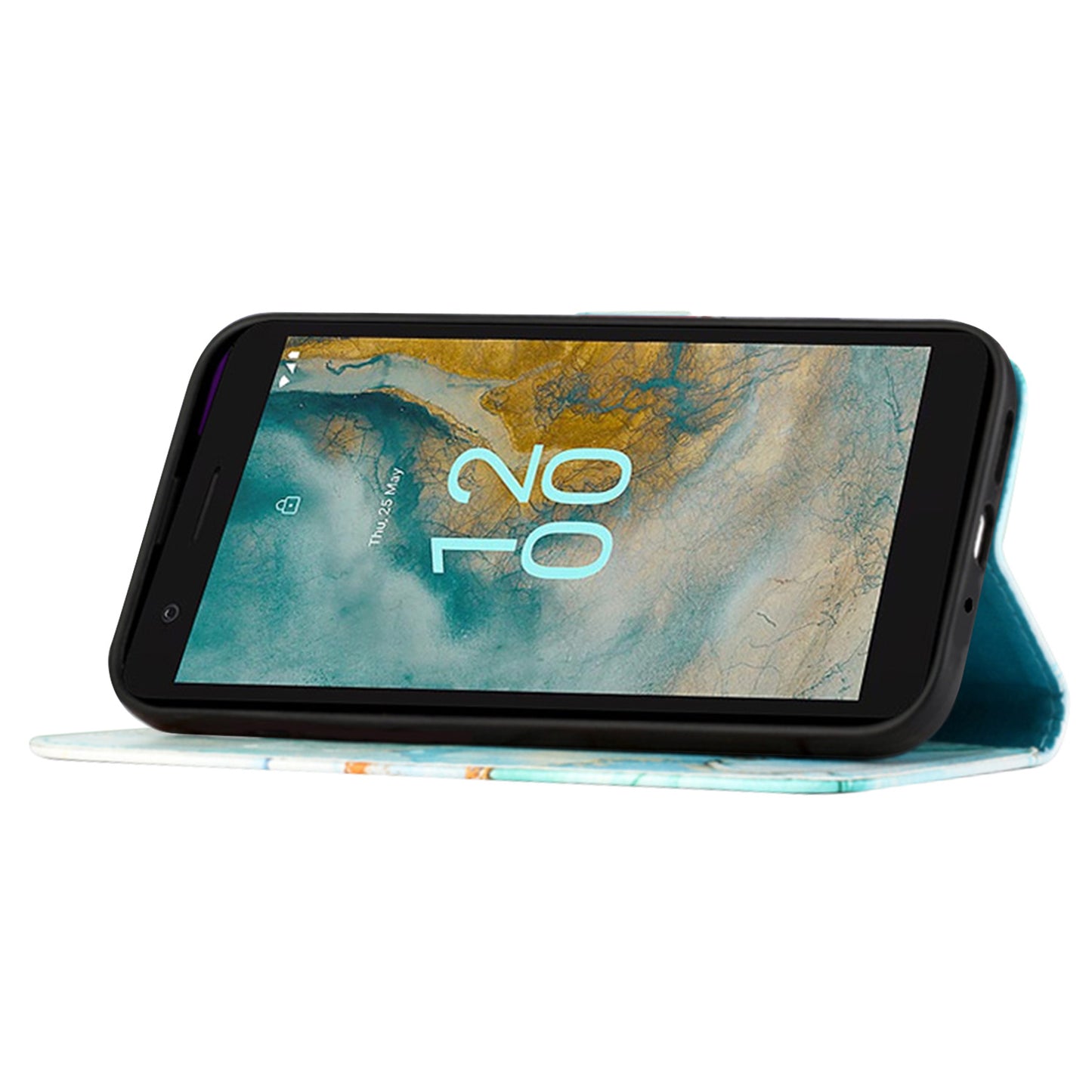 YB Pattern Printing Leather Series-5 for Nokia C02 (TA-1522) Flip Wallet Case Marble Pattern Stand Phone Cover