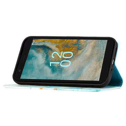 YB Pattern Printing Leather Series-5 for Nokia C02 (TA-1522) Flip Wallet Case Marble Pattern Stand Phone Cover