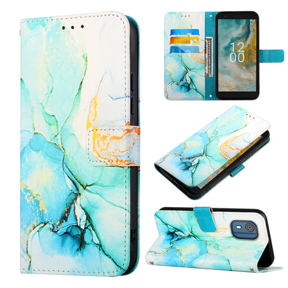 YB Pattern Printing Leather Series-5 for Nokia C02 (TA-1522) Flip Wallet Case Marble Pattern Stand Phone Cover