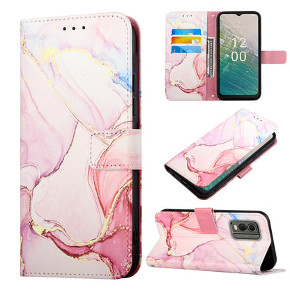 YB Pattern Printing Leather Series-5 for Nokia C32 (TA-1534) Marble Pattern Phone Case Wallet Stand Cover with Strap