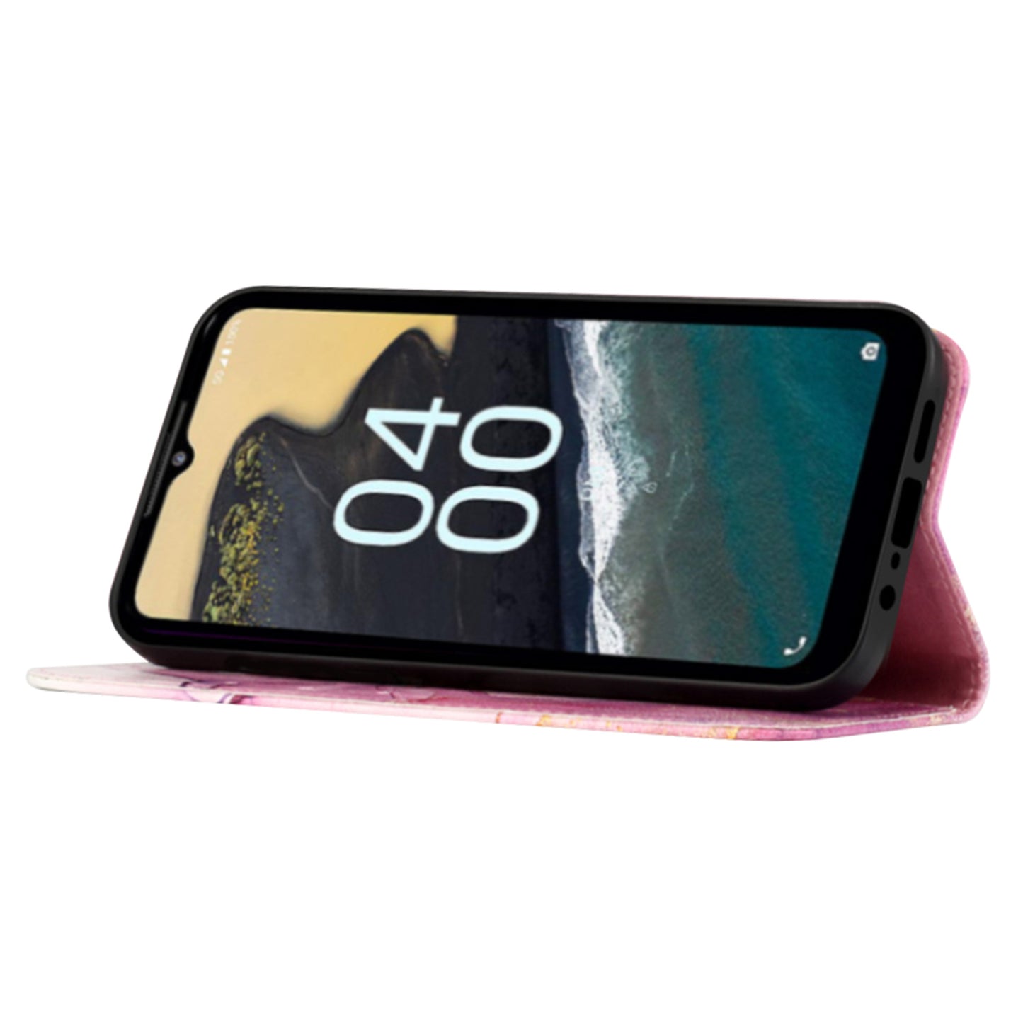 YB Pattern Printing Leather Series-5 for Nokia C32 (TA-1534) Marble Pattern Phone Case Wallet Stand Cover with Strap