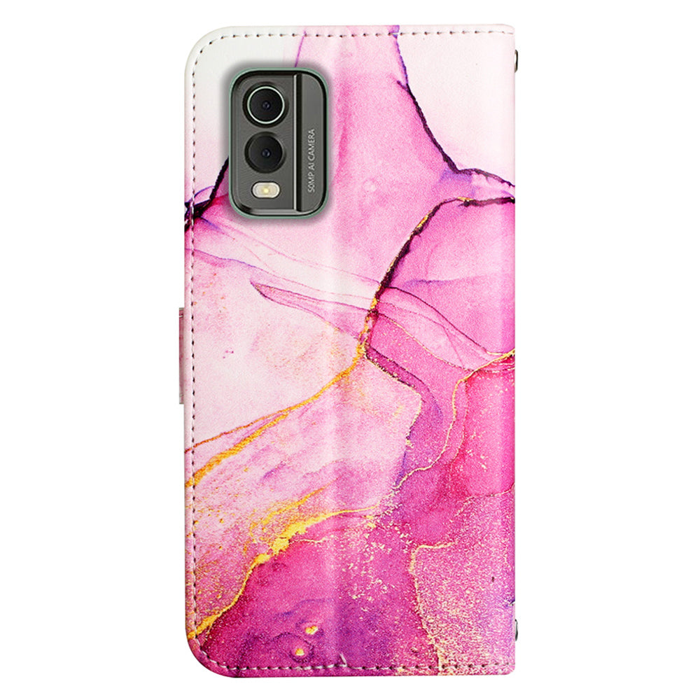 YB Pattern Printing Leather Series-5 for Nokia C32 (TA-1534) Marble Pattern Phone Case Wallet Stand Cover with Strap