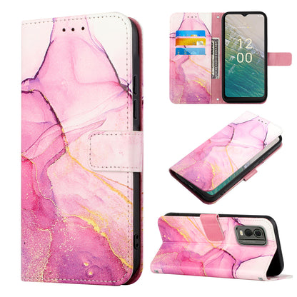 YB Pattern Printing Leather Series-5 for Nokia C32 (TA-1534) Marble Pattern Phone Case Wallet Stand Cover with Strap