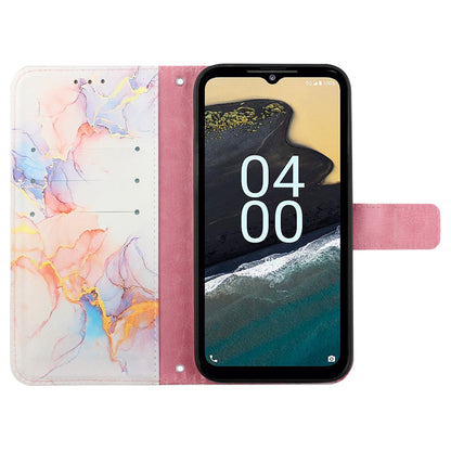 YB Pattern Printing Leather Series-5 for Nokia C32 (TA-1534) Marble Pattern Phone Case Wallet Stand Cover with Strap