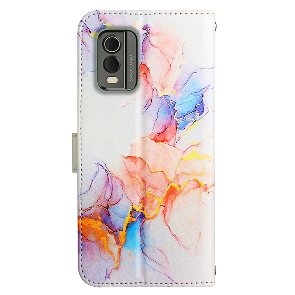 YB Pattern Printing Leather Series-5 for Nokia C32 (TA-1534) Marble Pattern Phone Case Wallet Stand Cover with Strap