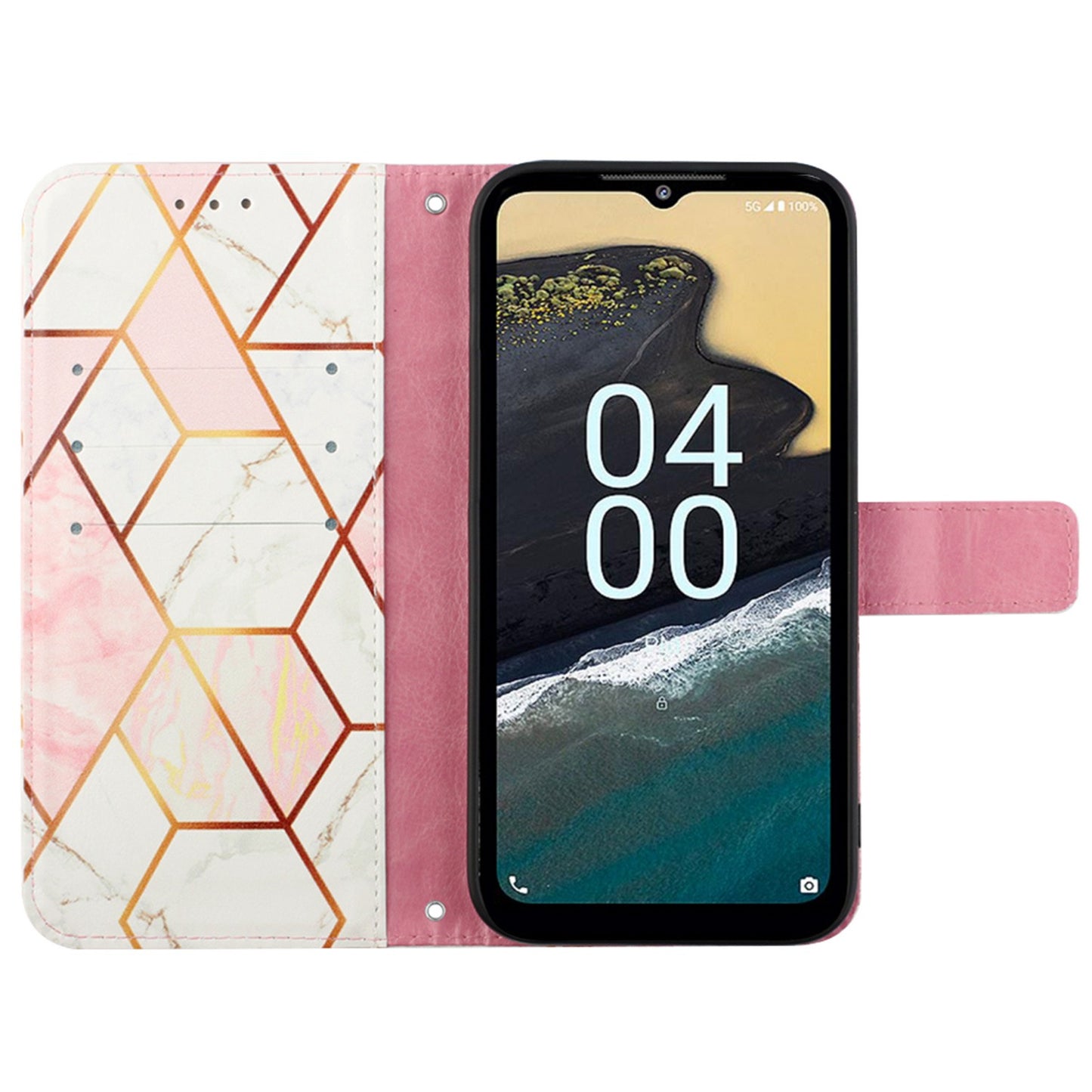 YB Pattern Printing Leather Series-5 for Nokia C32 (TA-1534) Marble Pattern Phone Case Wallet Stand Cover with Strap
