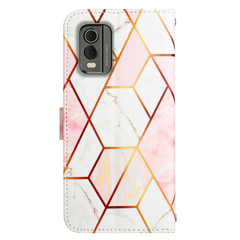 YB Pattern Printing Leather Series-5 for Nokia C32 (TA-1534) Marble Pattern Phone Case Wallet Stand Cover with Strap