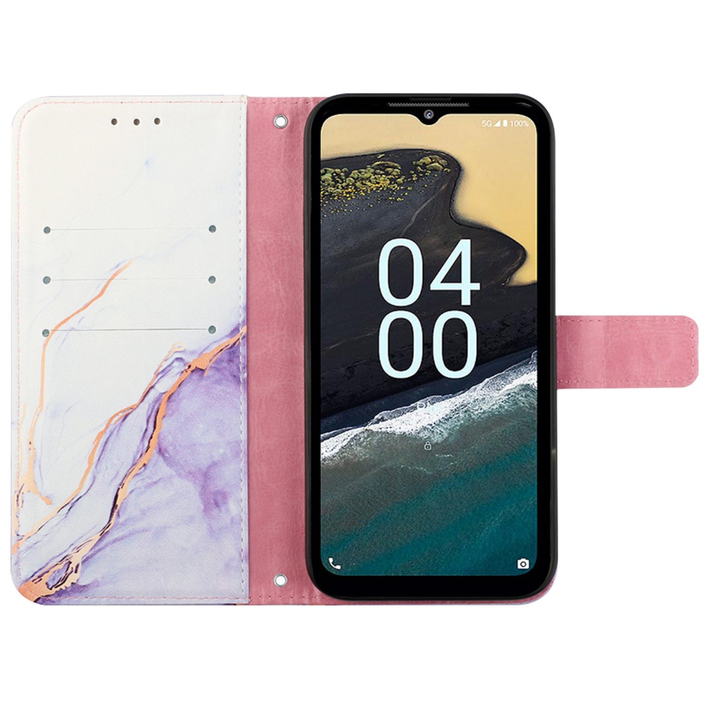 YB Pattern Printing Leather Series-5 for Nokia C32 (TA-1534) Marble Pattern Phone Case Wallet Stand Cover with Strap