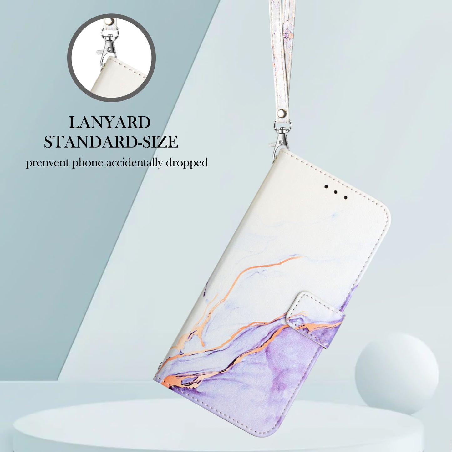 YB Pattern Printing Leather Series-5 for Nokia C32 (TA-1534) Marble Pattern Phone Case Wallet Stand Cover with Strap