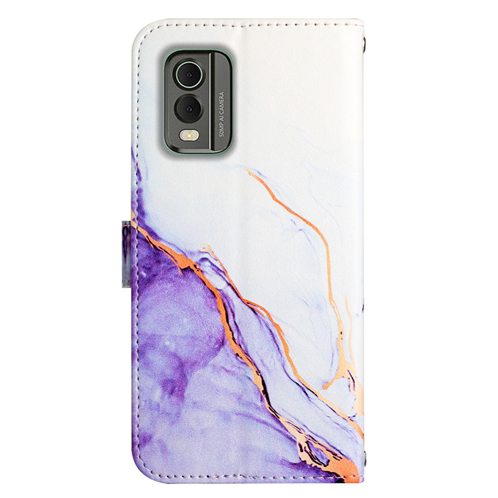 YB Pattern Printing Leather Series-5 for Nokia C32 (TA-1534) Marble Pattern Phone Case Wallet Stand Cover with Strap