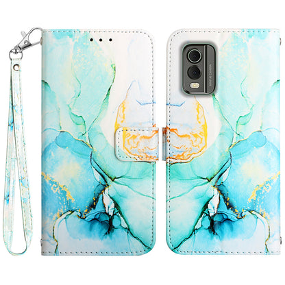 YB Pattern Printing Leather Series-5 for Nokia C32 (TA-1534) Marble Pattern Phone Case Wallet Stand Cover with Strap