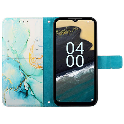 YB Pattern Printing Leather Series-5 for Nokia C32 (TA-1534) Marble Pattern Phone Case Wallet Stand Cover with Strap