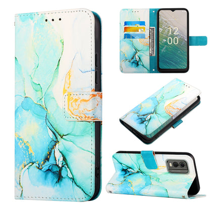 YB Pattern Printing Leather Series-5 for Nokia C32 (TA-1534) Marble Pattern Phone Case Wallet Stand Cover with Strap