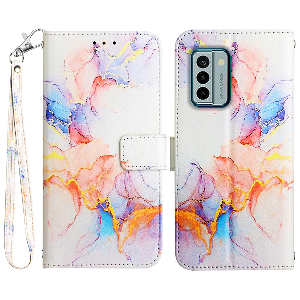 YB Pattern Printing Leather Series-5 Flip Cover for Nokia G22 , Marble Pattern Wallet Stand Protective Phone Case