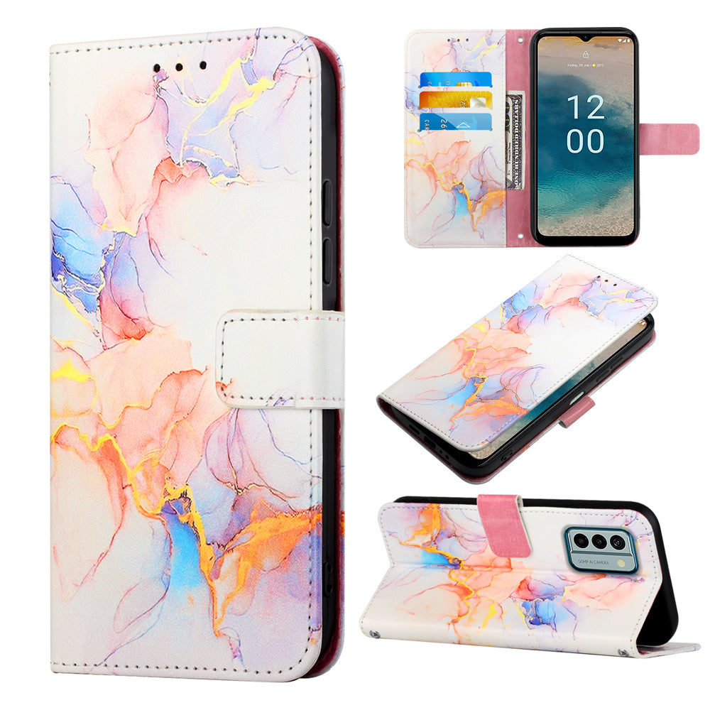YB Pattern Printing Leather Series-5 Flip Cover for Nokia G22 , Marble Pattern Wallet Stand Protective Phone Case