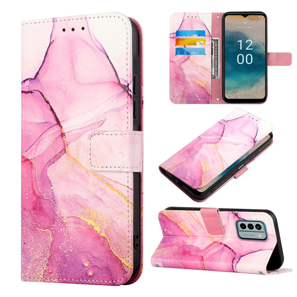 YB Pattern Printing Leather Series-5 Flip Cover for Nokia G22 , Marble Pattern Wallet Stand Protective Phone Case