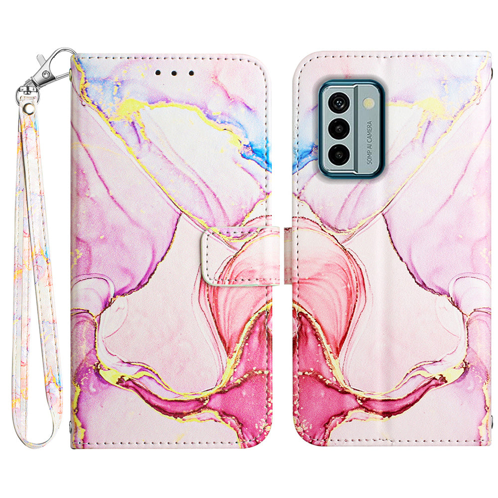 YB Pattern Printing Leather Series-5 Flip Cover for Nokia G22 , Marble Pattern Wallet Stand Protective Phone Case