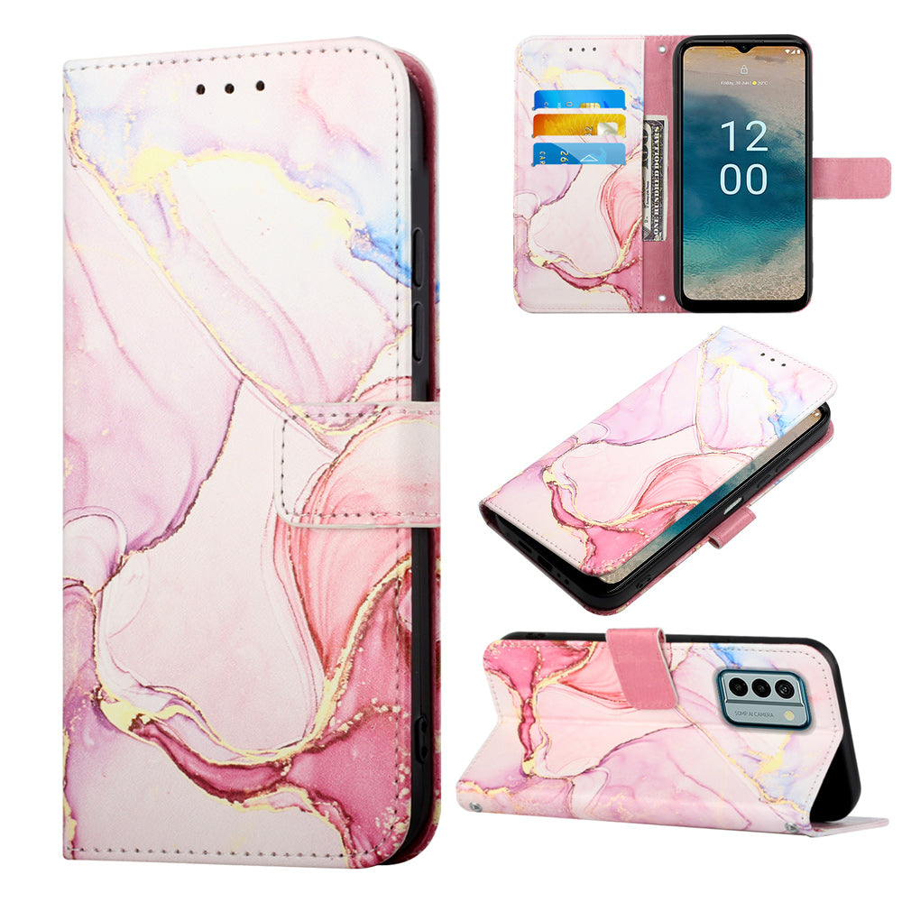YB Pattern Printing Leather Series-5 Flip Cover for Nokia G22 , Marble Pattern Wallet Stand Protective Phone Case