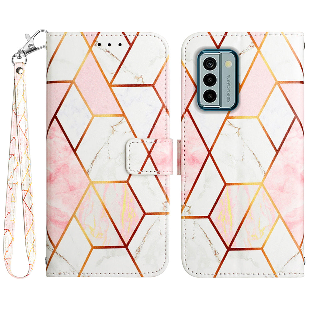 YB Pattern Printing Leather Series-5 Flip Cover for Nokia G22 , Marble Pattern Wallet Stand Protective Phone Case