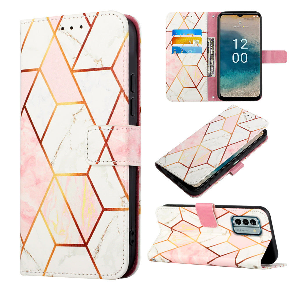 YB Pattern Printing Leather Series-5 Flip Cover for Nokia G22 , Marble Pattern Wallet Stand Protective Phone Case