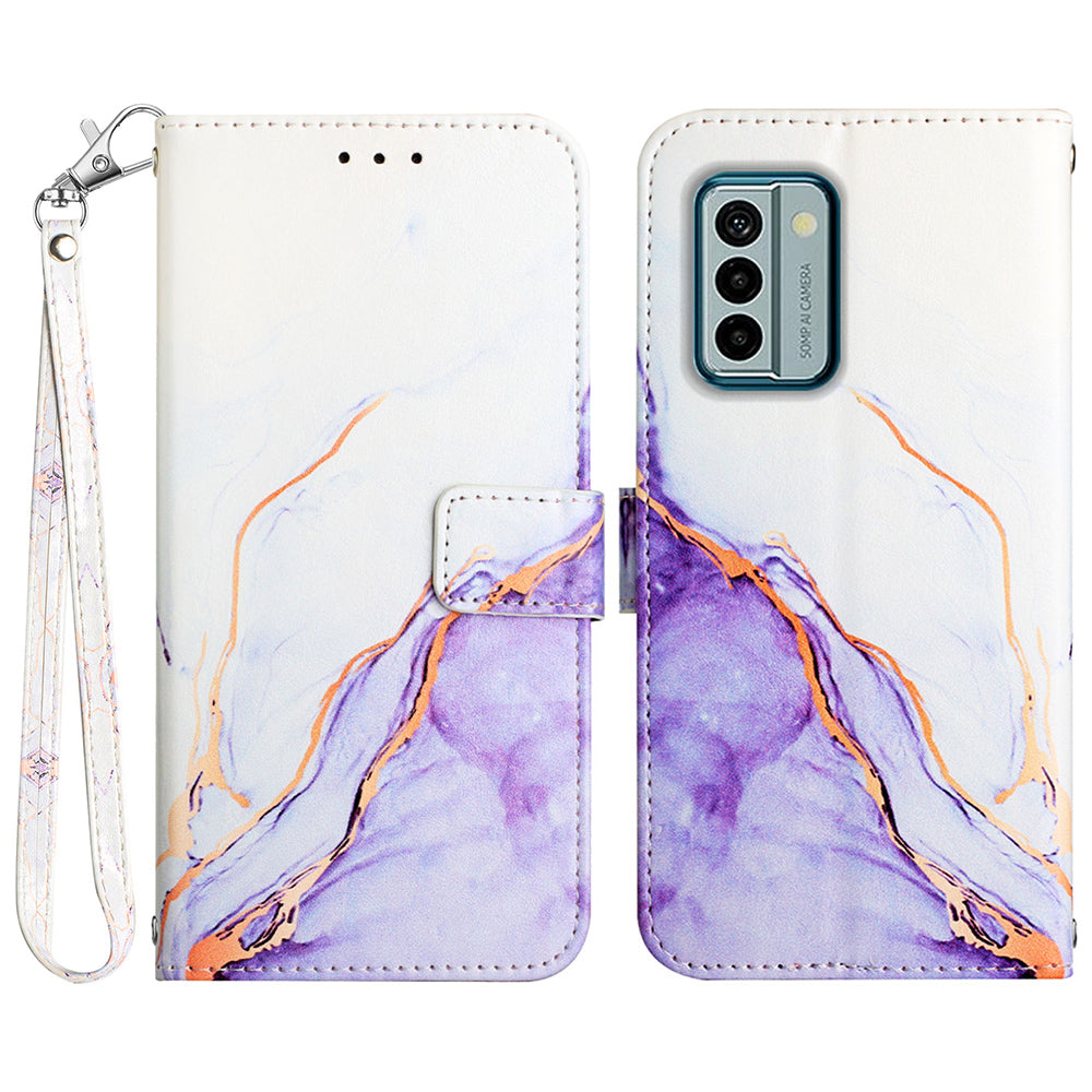YB Pattern Printing Leather Series-5 Flip Cover for Nokia G22 , Marble Pattern Wallet Stand Protective Phone Case