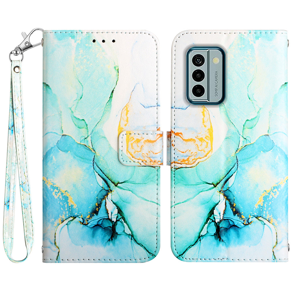 YB Pattern Printing Leather Series-5 Flip Cover for Nokia G22 , Marble Pattern Wallet Stand Protective Phone Case