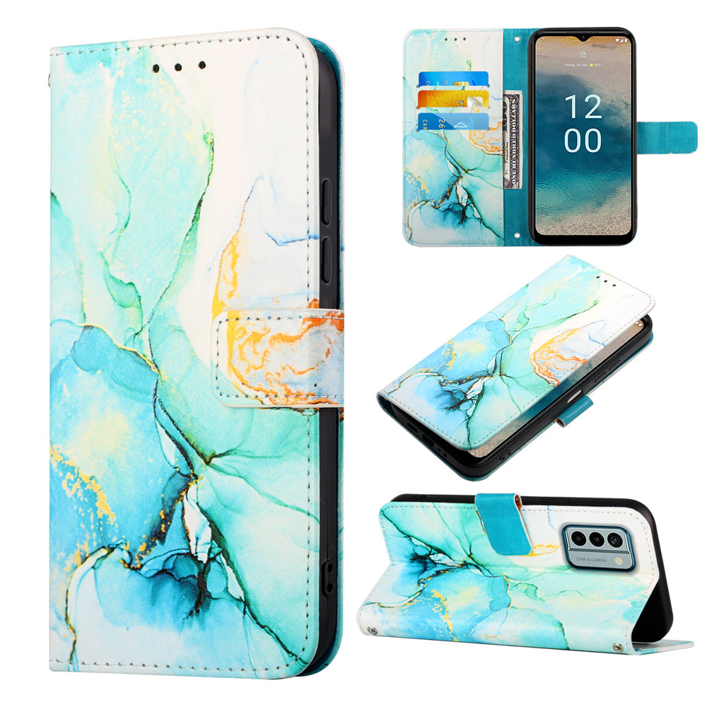 YB Pattern Printing Leather Series-5 Flip Cover for Nokia G22 , Marble Pattern Wallet Stand Protective Phone Case