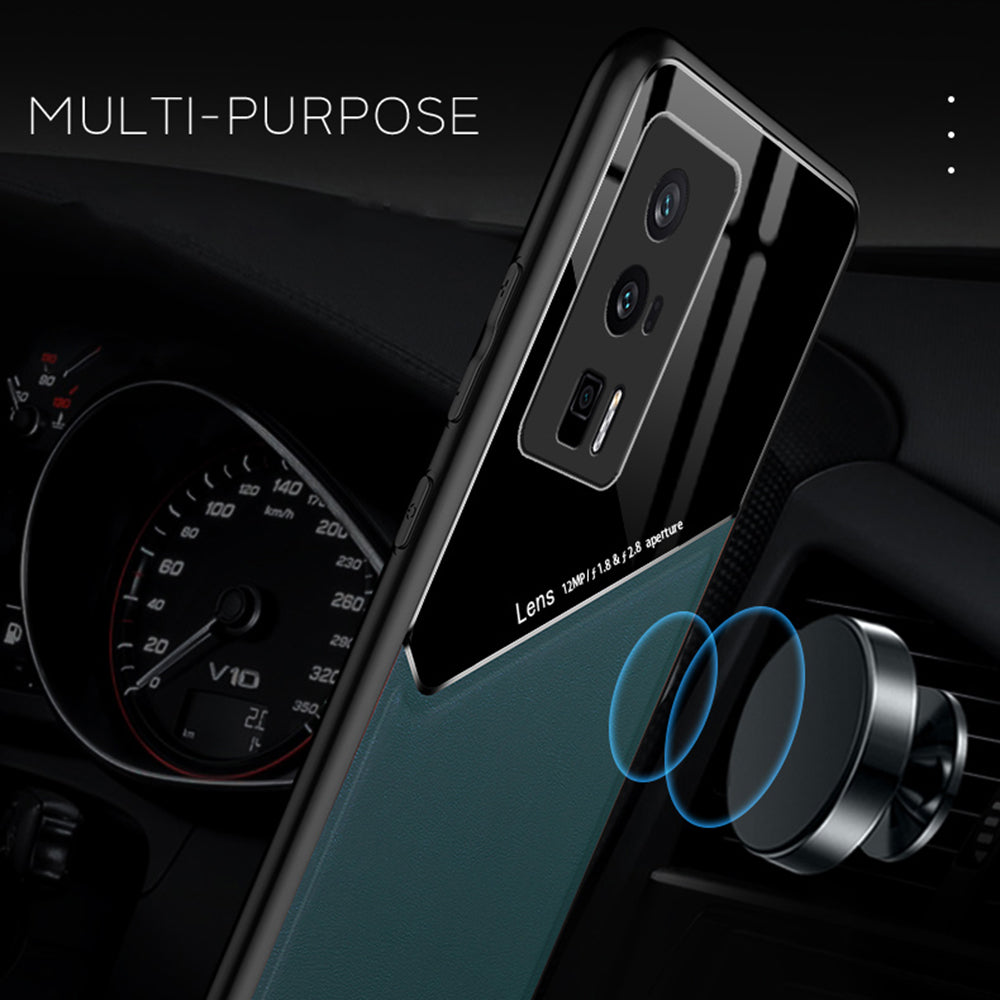 For Xiaomi Poco F5 Pro 5G / Redmi K60 Pro 5G / K60 5G Leather Coated TPU + PC Cover Magnetic Car Holder Phone Case
