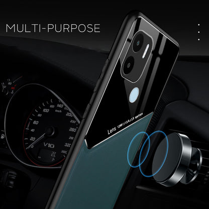 For Xiaomi Redmi A1+ 4G / A2+ 4G / Poco C50 4G Leather Coated TPU+PC Case Magnetic Car Mount Phone Cover